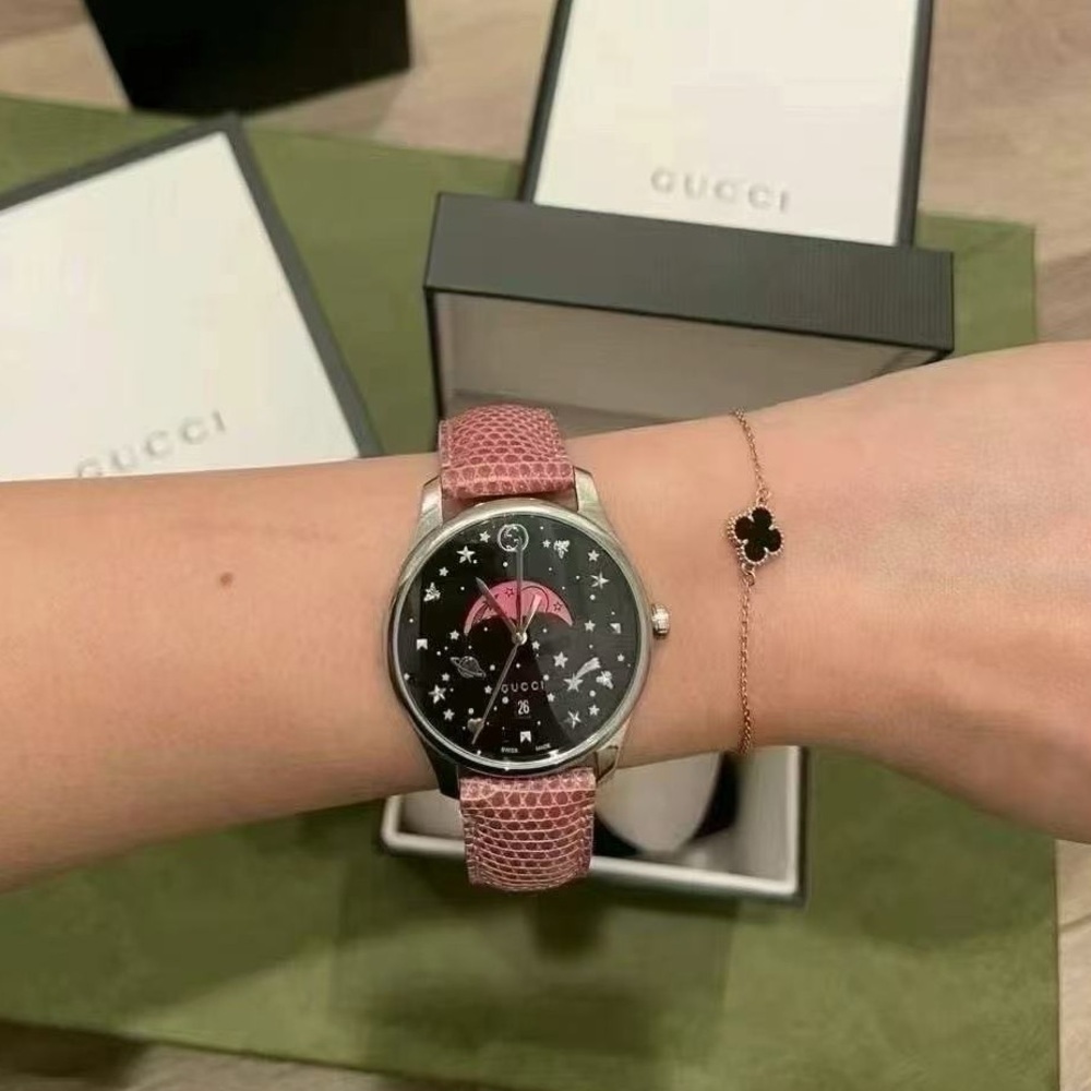 Gucci YA1264046 G-Timeless Black Moonphase Dial Ladies Watch NIB 37MM - Picture 1 of 6